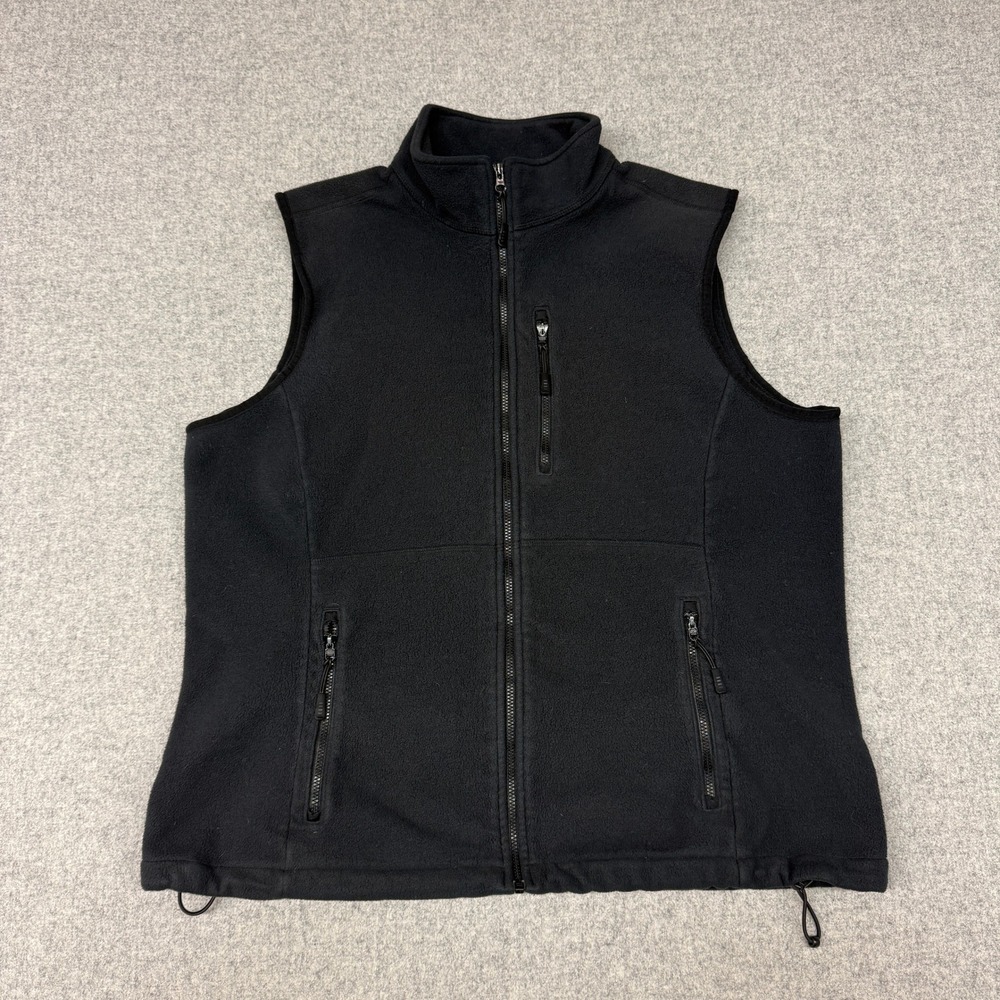 Lands' End Fleece Vest Size L 14-16 Black ThermaCheck Full Zip Pockets Outerwear